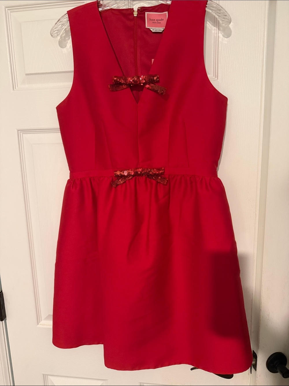 NWT Kate Spade Women’s Red Sleeveless Fit-and-Flare Dress with Sequin Bows